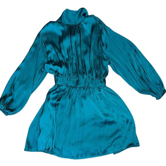 Zara Pleated Satin Effect Mini Dress Teal Size XS - Picture 3 of 5
